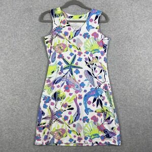 Ana Clare Coastal Shift Dress Womens Size S Sleeveless Beach Print Resort Travel